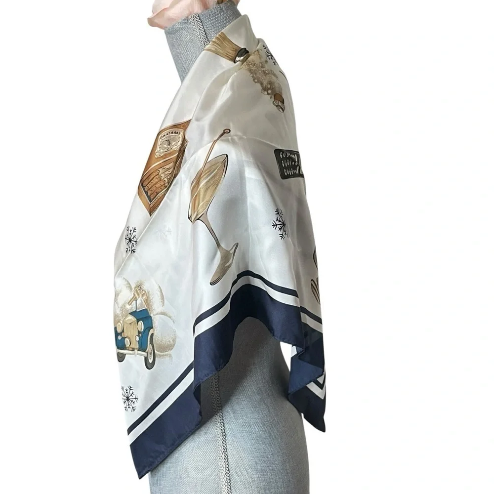 Vintage Liz Claiborne Silk Scarf “ Extravagant Gifts” Holiday Champagne Caviar ￼